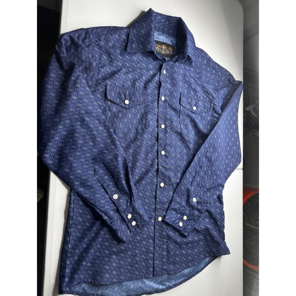 Senor De Los Cielos Mens Western Shirt Navy Blue Geometric Print Snap Button S‎